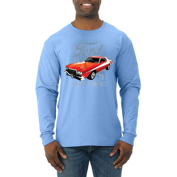 Wild Bobby, Ford '76 Gran Torino Vintage Car Cars and Trucks Mens Long Sleeve Shirt, Light Blue, 2XL
