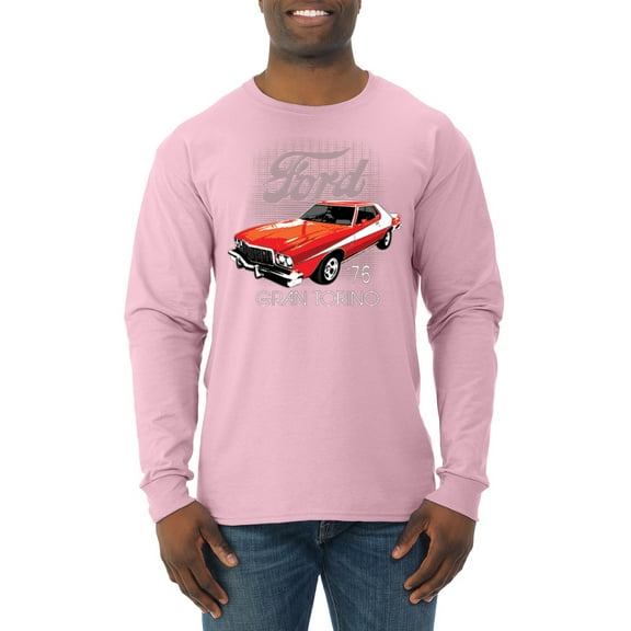 Wild Bobby, Ford '76 Gran Torino Vintage Car Cars and Trucks Mens Long Sleeve Shirt, Light Pink, Medium