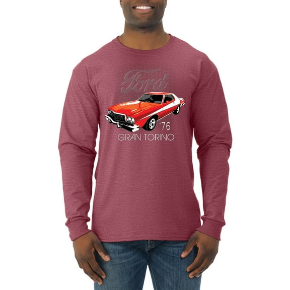 Wild Bobby, Ford '76 Gran Torino Vintage Car Cars and Trucks Mens Long Sleeve Shirt, Vintage Heather Red, Medium