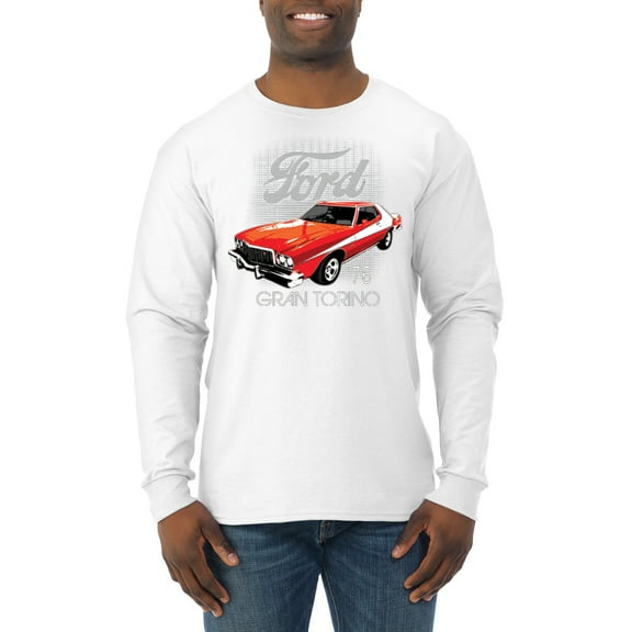 Wild Bobby, Ford '76 Gran Torino Vintage Car Cars and Trucks Mens Long Sleeve Shirt, White, X-Large