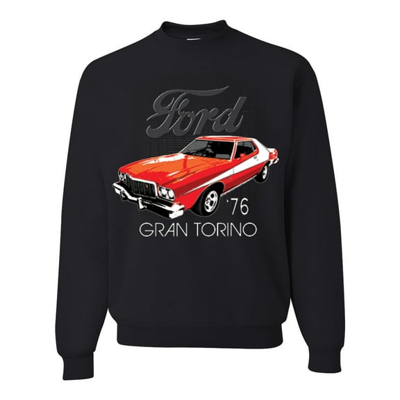 Wild Bobby, Ford '76 Gran Torino Vintage Car Cars and Trucks Unisex Crewneck Graphic Sweatshirt, Black, Small
