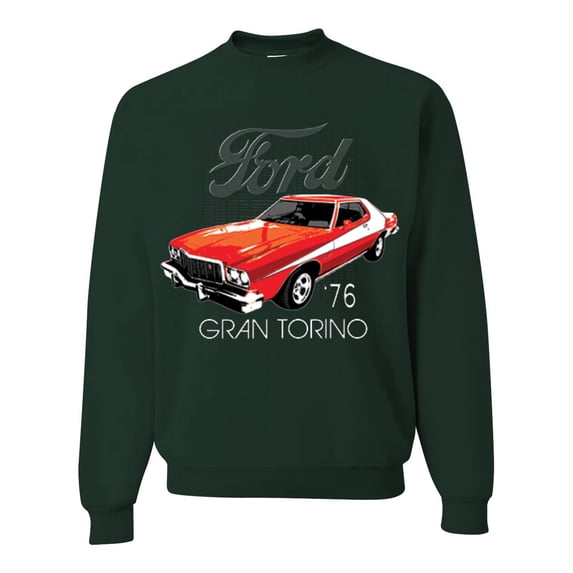 Wild Bobby, Ford '76 Gran Torino Vintage Car Cars and Trucks Unisex Crewneck Graphic Sweatshirt, Forest Green, Large