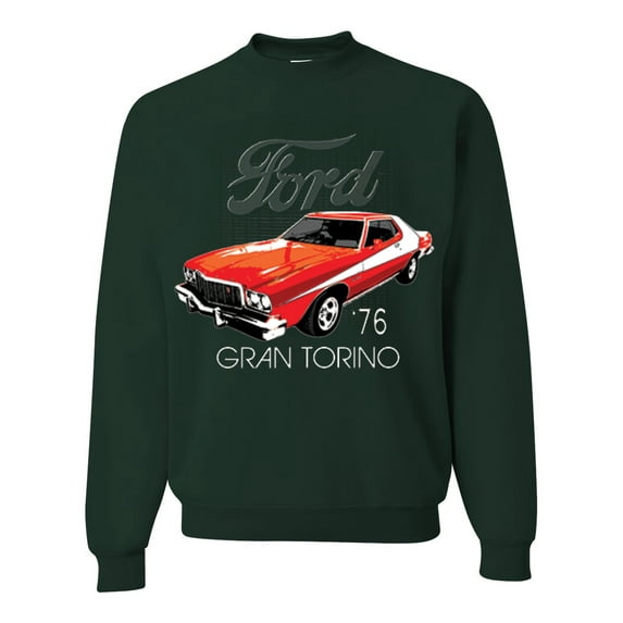Wild Bobby, Ford '76 Gran Torino Vintage Car Cars and Trucks Unisex Crewneck Graphic Sweatshirt, Forest Green, X-Large