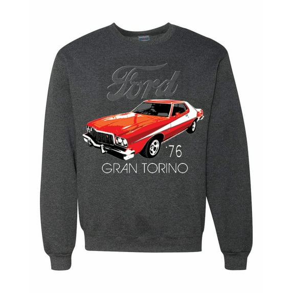 Wild Bobby, Ford '76 Gran Torino Vintage Car Cars and Trucks Unisex Crewneck Graphic Sweatshirt, Heather Black, Medium