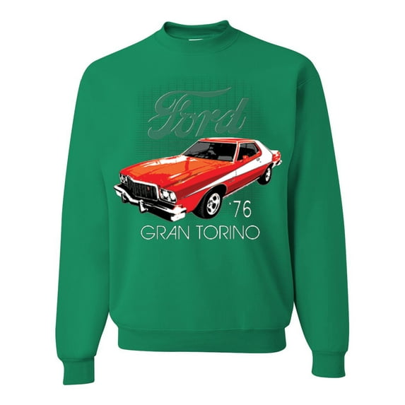 Wild Bobby, Ford '76 Gran Torino Vintage Car Cars and Trucks Unisex Crewneck Graphic Sweatshirt, Kelly, 4XL