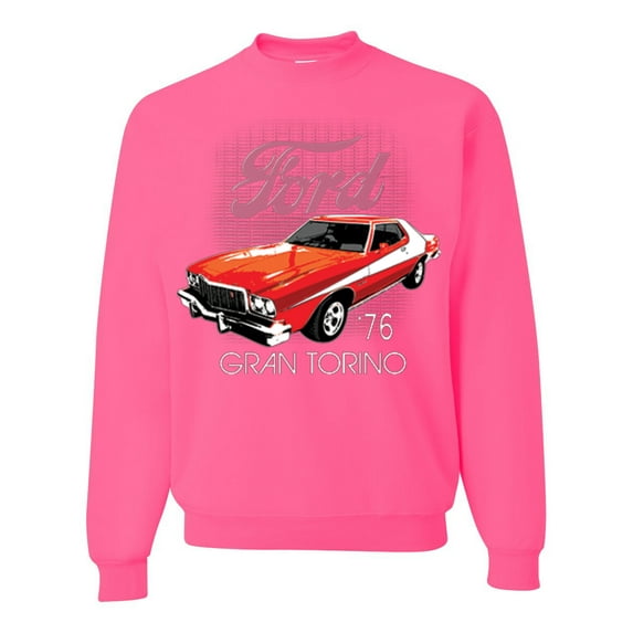 Wild Bobby, Ford '76 Gran Torino Vintage Car Cars and Trucks Unisex Crewneck Graphic Sweatshirt, Neon Pink, X-Large