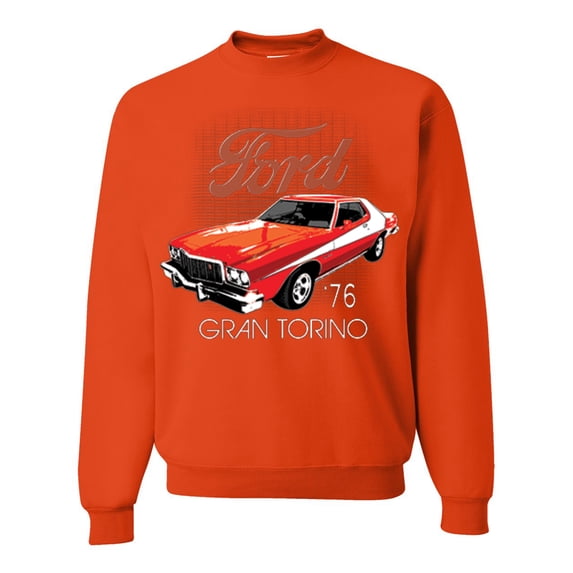 Wild Bobby, Ford '76 Gran Torino Vintage Car Cars and Trucks Unisex Crewneck Graphic Sweatshirt, Orange, Medium