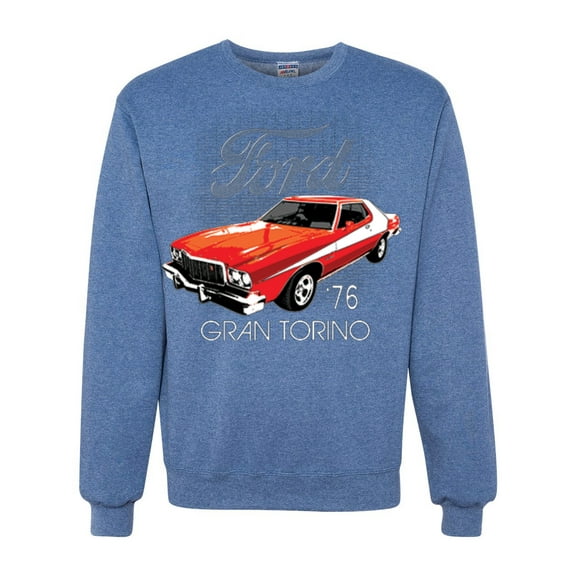 Wild Bobby, Ford '76 Gran Torino Vintage Car Cars and Trucks Unisex Crewneck Graphic Sweatshirt, Vintage Heather Blue, 3XL