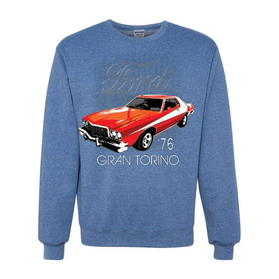 Wild Bobby, Ford '76 Gran Torino Vintage Car Cars and Trucks Unisex Crewneck Graphic Sweatshirt, Vintage Heather Blue, Medium