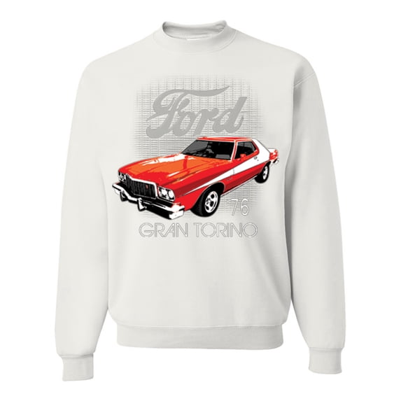 Wild Bobby, Ford '76 Gran Torino Vintage Car Cars and Trucks Unisex Crewneck Graphic Sweatshirt, White, 2XL