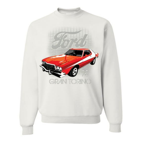 Wild Bobby, Ford '76 Gran Torino Vintage Car Cars and Trucks Unisex Crewneck Graphic Sweatshirt, White, Small