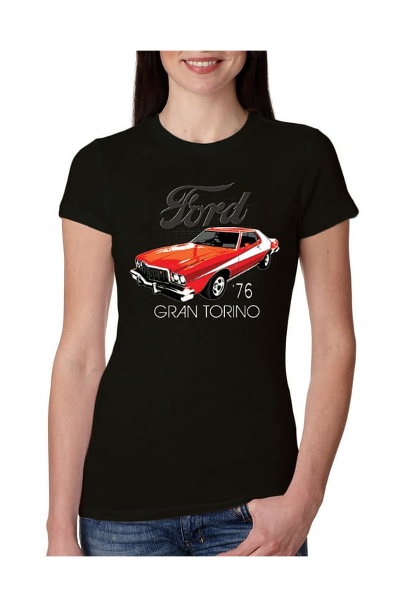 , Ford '76 Gran Torino Vintage Car Cars and Trucks Womens Slim Fit Junior Tee, Black, Small