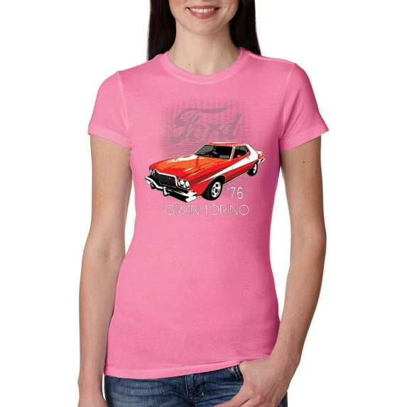 Ford '76 Gran Torino Vintage Car Cars and Trucks Womens Slim Fit Junior Tee, Hot Pink, Large