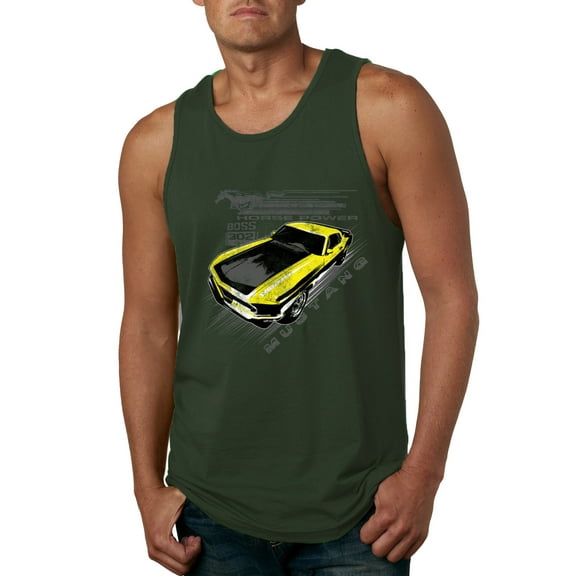 Wild Bobby, Ford Boss 302 Mustang Horse Power Retro, Cars and Trucks, Men Graphic Tank Top, Forest Green, 3X-Large