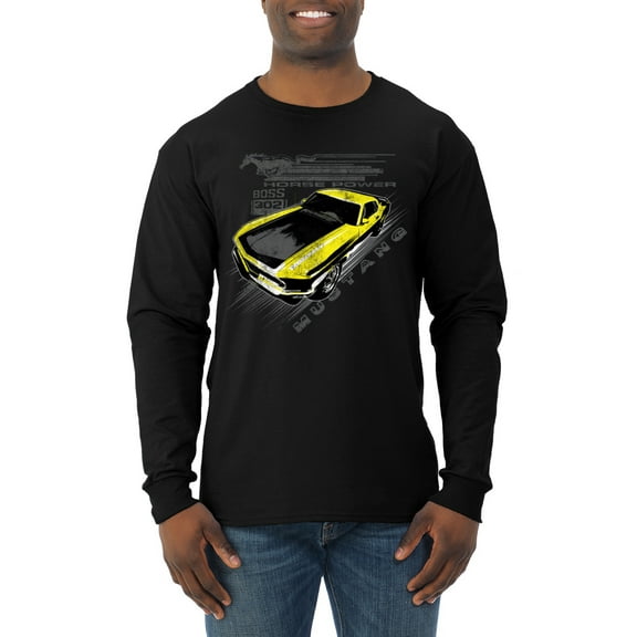 Wild Bobby, Ford Boss 302 Mustang Horse Power Retro, Cars and Trucks, Men Long Sleeve Shirt, Black, Small