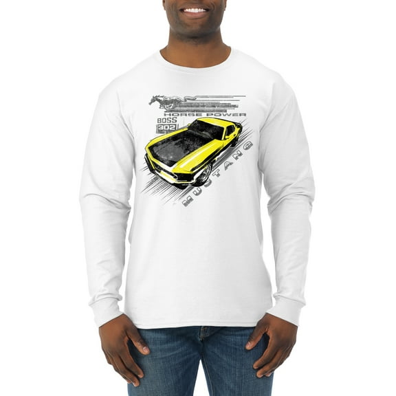 Wild Bobby, Ford Boss 302 Mustang Horse Power Retro, Cars and Trucks, Men Long Sleeve Shirt, White, Medium