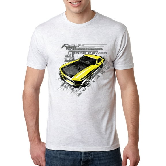 Wild Bobby, Ford Boss 302 Mustang Horse Power Retro, Cars and Trucks, Men Premium Tri Blend Tee, Heather White, Large