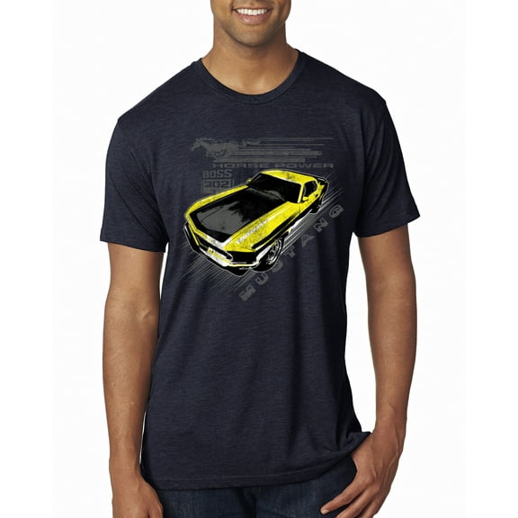 Wild Bobby, Ford Boss 302 Mustang Horse Power Retro, Cars and Trucks, Men Premium Tri Blend Tee, Vintage Navy, Medium