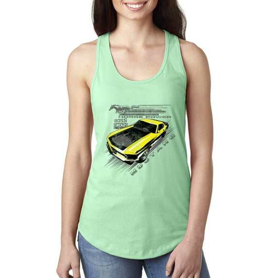 Wild Bobby, Ford Boss 302 Mustang Horse Power Retro, Cars and Trucks, Women Racerback Tank Top, Mint, Medium