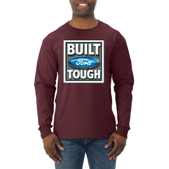 Wild Bobby, Ford Built Tough, Cars and Trucks, Men Long Sleeve Shirt, Maroon, Medium