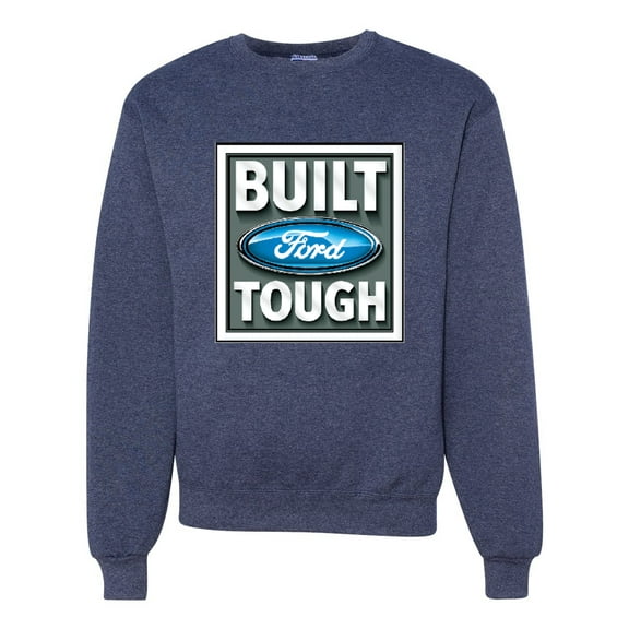 Wild Bobby, Ford Built Tough, Cars and Trucks, Unisex Crewneck Graphic Sweatshirt, Vintage Heather Navy, X-Large