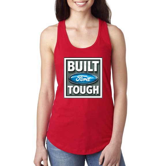 Wild Bobby, Ford Built Tough, Cars and Trucks, Women Racerback Tank Top, Red, Medium