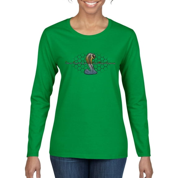 Wild Bobby, Ford Cobra Powered Honeycomb Grill, Cars and Trucks, Women Graphic Long Sleeve Tee, Kelly, Medium