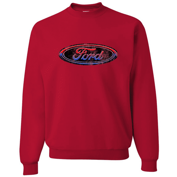 Wild Bobby, Ford Distressed USA Red White and Blue Tough Logo Cars and Trucks Crewneck Graphic Sweatshirt