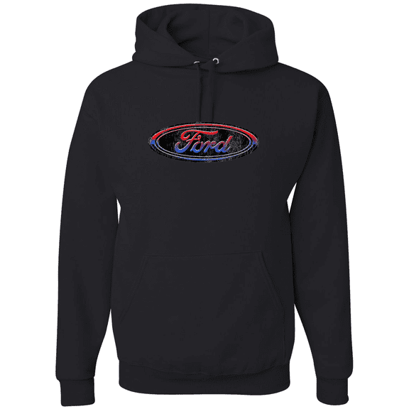 Wild Bobby, Ford Distressed USA Red White and Blue Tough Logo Cars and Trucks Graphic Hoodie Sweatshirt
