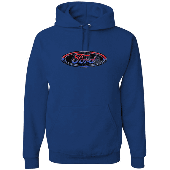 Wild Bobby, Ford Distressed USA Red White and Blue Tough Logo Cars and Trucks Graphic Hoodie Sweatshirt