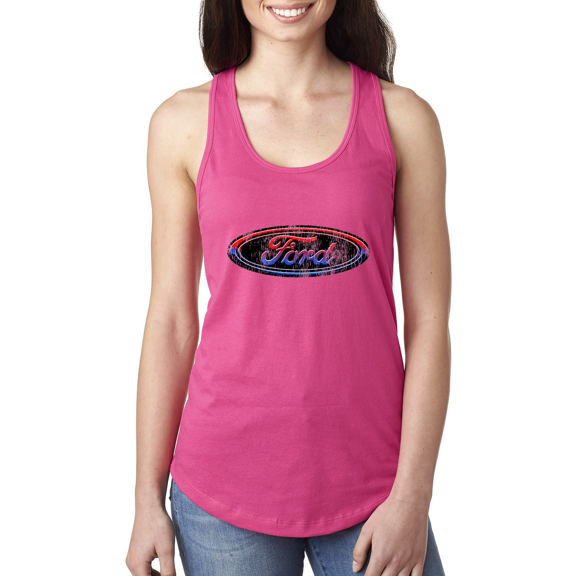 Wild Bobby, Ford Distressed USA Red White and Blue Tough Logo Cars and Trucks Ladies Racerback Tank Top