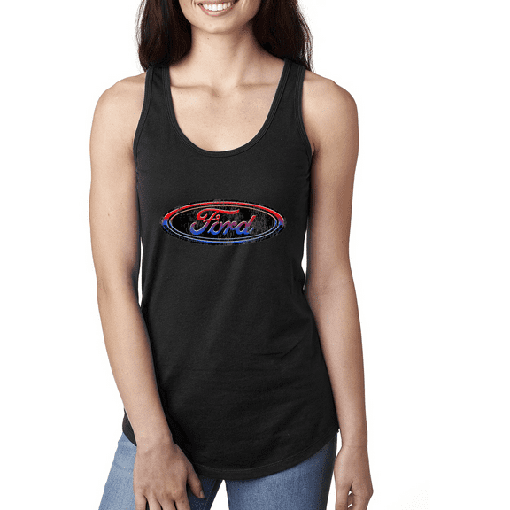 Wild Bobby, Ford Distressed USA Red White and Blue Tough Logo Cars and Trucks Ladies Racerback Tank Top