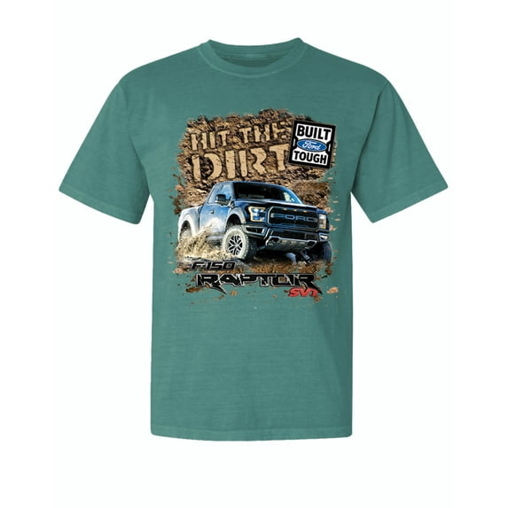 Wild Bobby, Ford F-150 Raptor Built Touch Offroading Hit The Dirt, Cars and Trucks, Garment-Dyed Washed Look Short Sleeve Tees, Emerald, X-Large