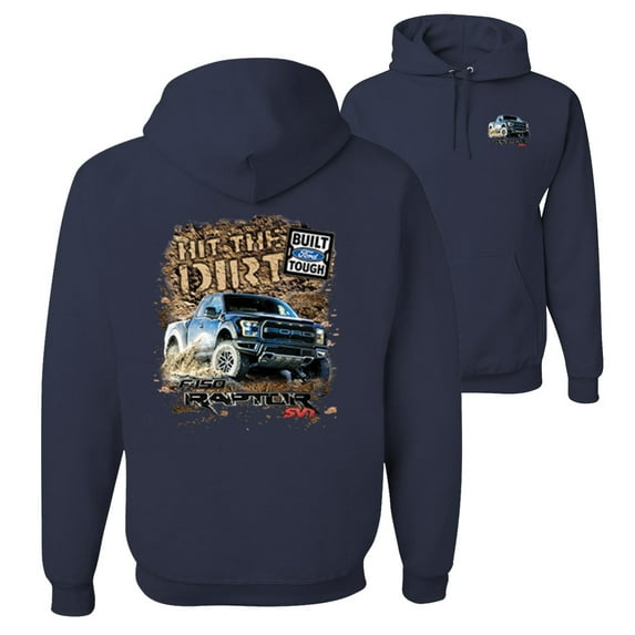 Wild Bobby,Ford F-150 Raptor Built Touch Offroading Hit the Dirt Cars and Trucks Front and Back Unisex Graphic Hoodie Sweatshirt, Navy, X-Large