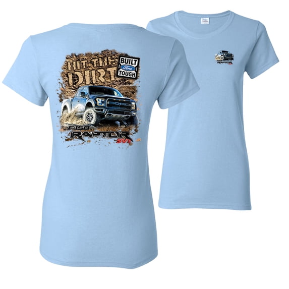 Wild Bobby,Ford F-150 Raptor Built Touch Offroading Hit the Dirt Cars and Trucks Front and Back Womens Graphic T-Shirt, Light Blue, Small
