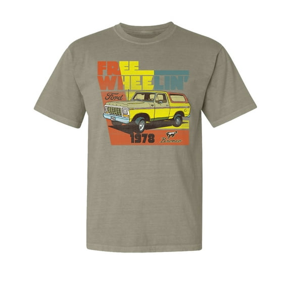 Wild Bobby, Ford Free Wheelin 1978 Bronco Classic Rasta 70s, Cars and Trucks, Garment-Dyed Washed Look Short Sleeve Tees, Sand, Medium