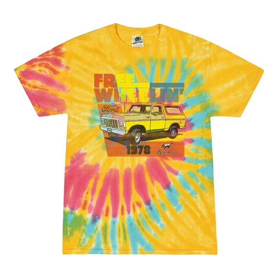 Wild Bobby, Ford Free Wheelin 1978 Bronco Classic Rasta 70s Tie Dyed Cars and Trucks Tie-Dye T-Shirt, Aurora, Small