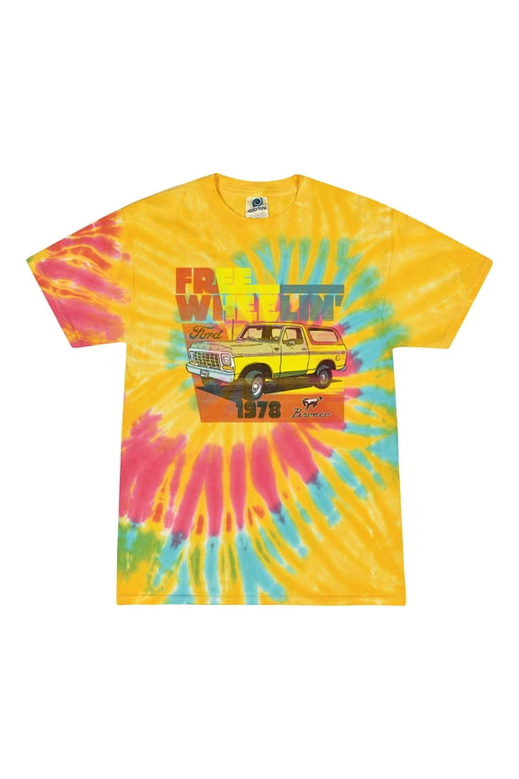 , Ford Free Wheelin 1978 Bronco Classic Rasta 70s Tie Dyed Cars and Trucks Tie-Dye T-Shirt, Aurora, Small