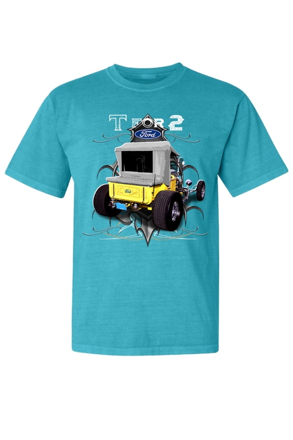 , Ford Model T 1900 Vintage, Cars and Trucks, Garment-Dyed Washed Look Short Sleeve Tees, Blue Lagoon, Small