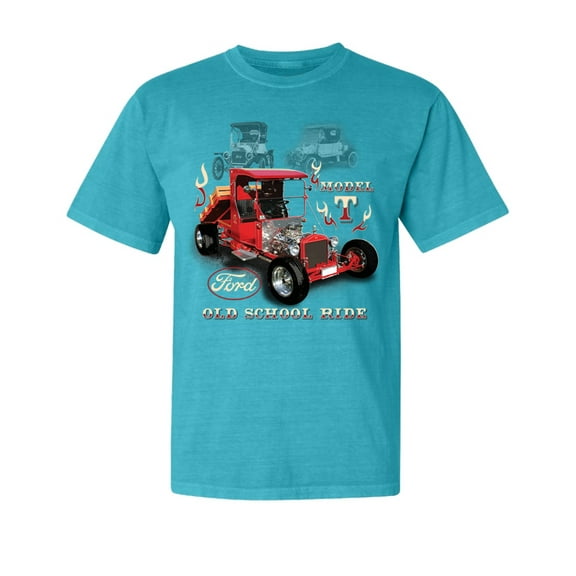Wild Bobby, Ford Model T Roadster 1923 Old School Ride Classic Vintage, Cars and Trucks, Garment-Dyed Washed Look Short Sleeve Tees, Blue Lagoon, Small