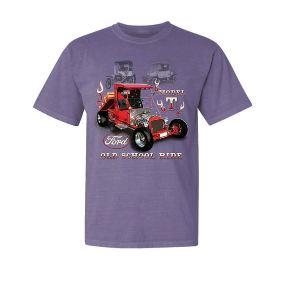 Wild Bobby, Ford Model T Roadster 1923 Old School Ride Classic Vintage, Cars and Trucks, Garment-Dyed Washed Look Short Sleeve Tees, Purple, Small