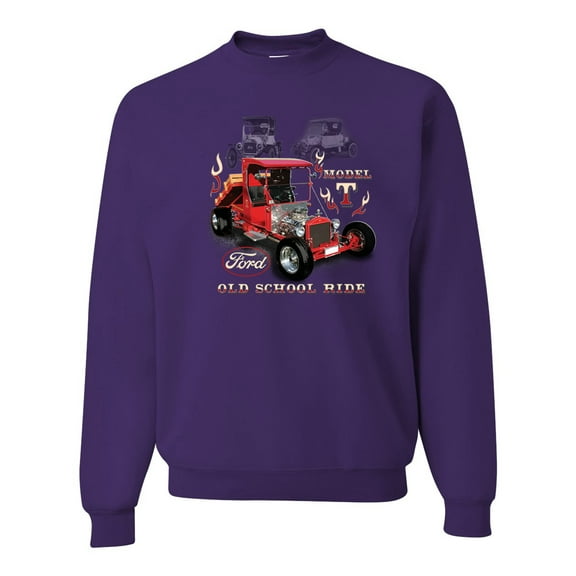 Wild Bobby, Ford Model T Roadster 1923 Old School Ride Classic Vintage | Mens Cars and Trucks Crewneck Graphic Sweatshirt, Purple, X-Large