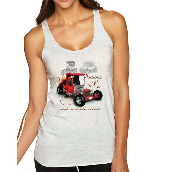 Wild Bobby, Ford Model T Roadster 1923 Old School Ride Classic Vintage | Womens Cars and Trucks Premium Tri-Blend Racerback Tank Top, Heather White, Small