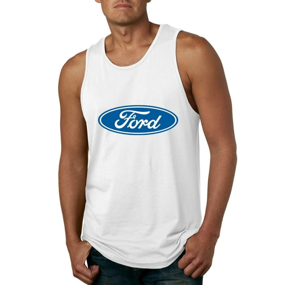 Wild Bobby, Ford Motors Blue Logo, Cars and Trucks, Men Graphic Tank Top, White, Large