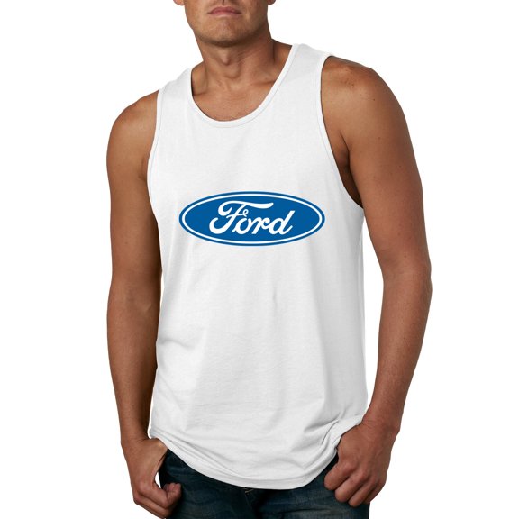 Wild Bobby, Ford Motors Blue Logo, Cars and Trucks, Men Graphic Tank Top, White, X-Large