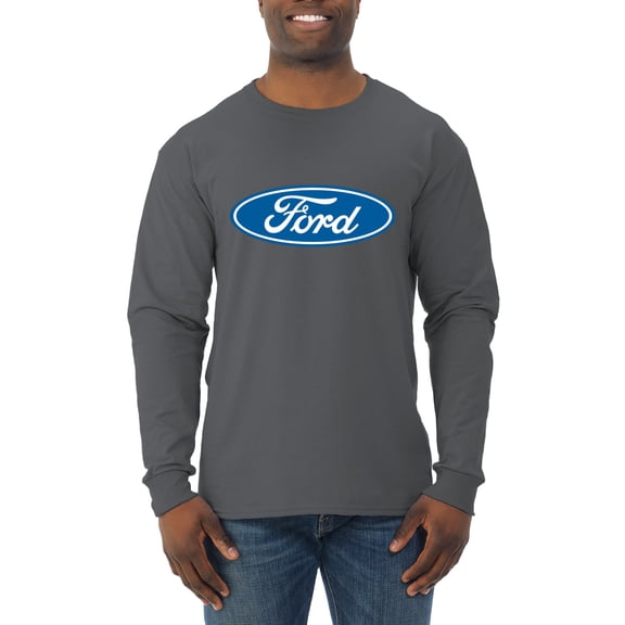 Wild Bobby, Ford Motors Blue Logo, Cars and Trucks, Men Long Sleeve Shirt, Charcoal, 3X-Large