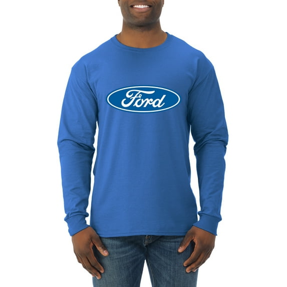 Wild Bobby, Ford Motors Blue Logo, Cars and Trucks, Men Long Sleeve Shirt, Royal, Small