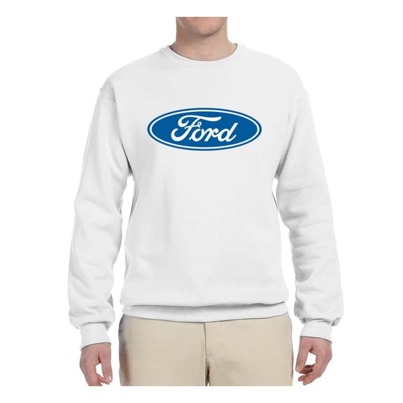 Wild Bobby, Ford Motors Blue Logo, Cars and Trucks, Unisex Crewneck Graphic Sweatshirt, White, Large