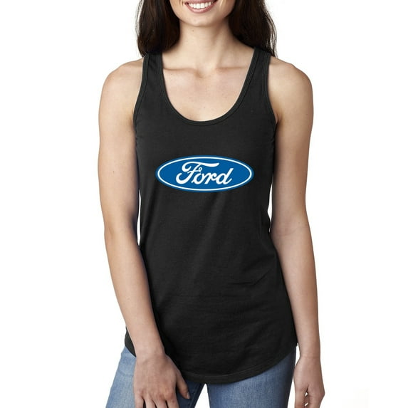 Wild Bobby, Ford Motors Blue Logo, Cars and Trucks, Women Racerback Tank Top, Black, Small