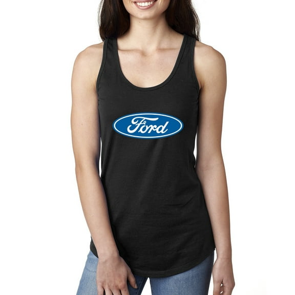 Wild Bobby, Ford Motors Blue Logo, Cars and Trucks, Women Racerback Tank Top, Black, Small